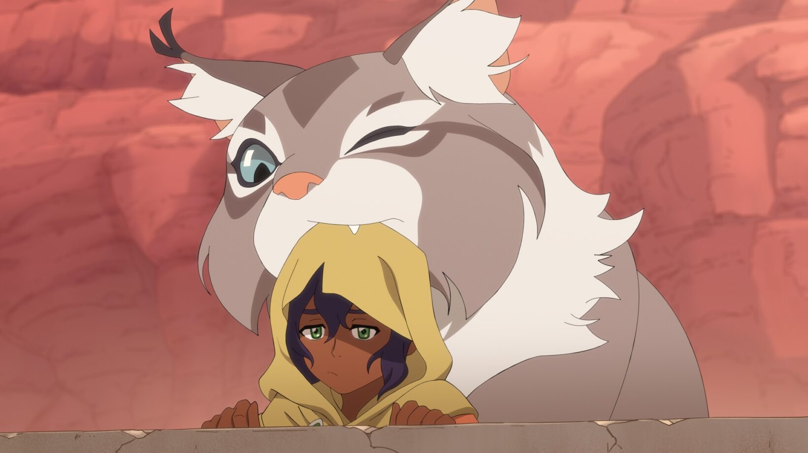 Pavi with a cat-monkey companion in an official Seven Havens still